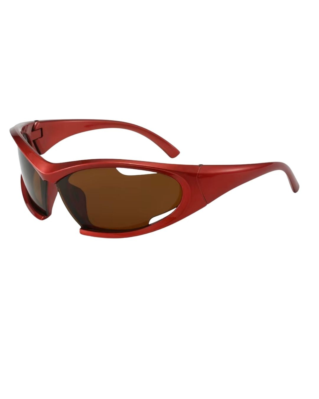 Lunettes originales futuristes - Galapala G014⎜ARANO - monture rouge - verres marron - vue de profil