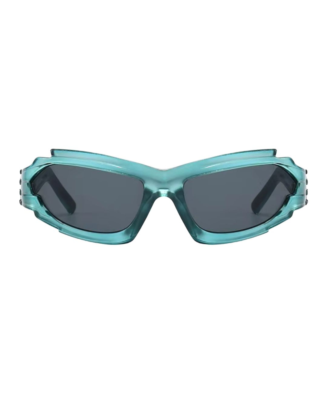 Lunette futuriste Y2K - Galapala G404⎜VOID - monture bleu - verres noirs - vue de face