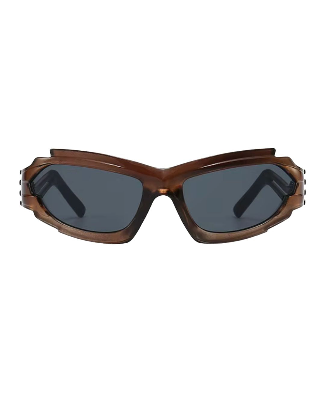 Lunette futuriste Y2K - Galapala G404⎜VOID - monture marron - verres noirs - vue de face