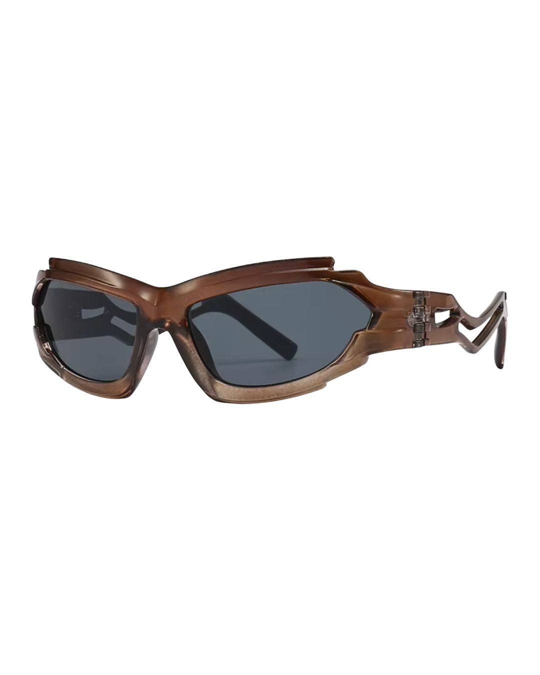 Lunette futuriste Y2K - Galapala G404⎜VOID - monture marron - verres noirs - vue de profil