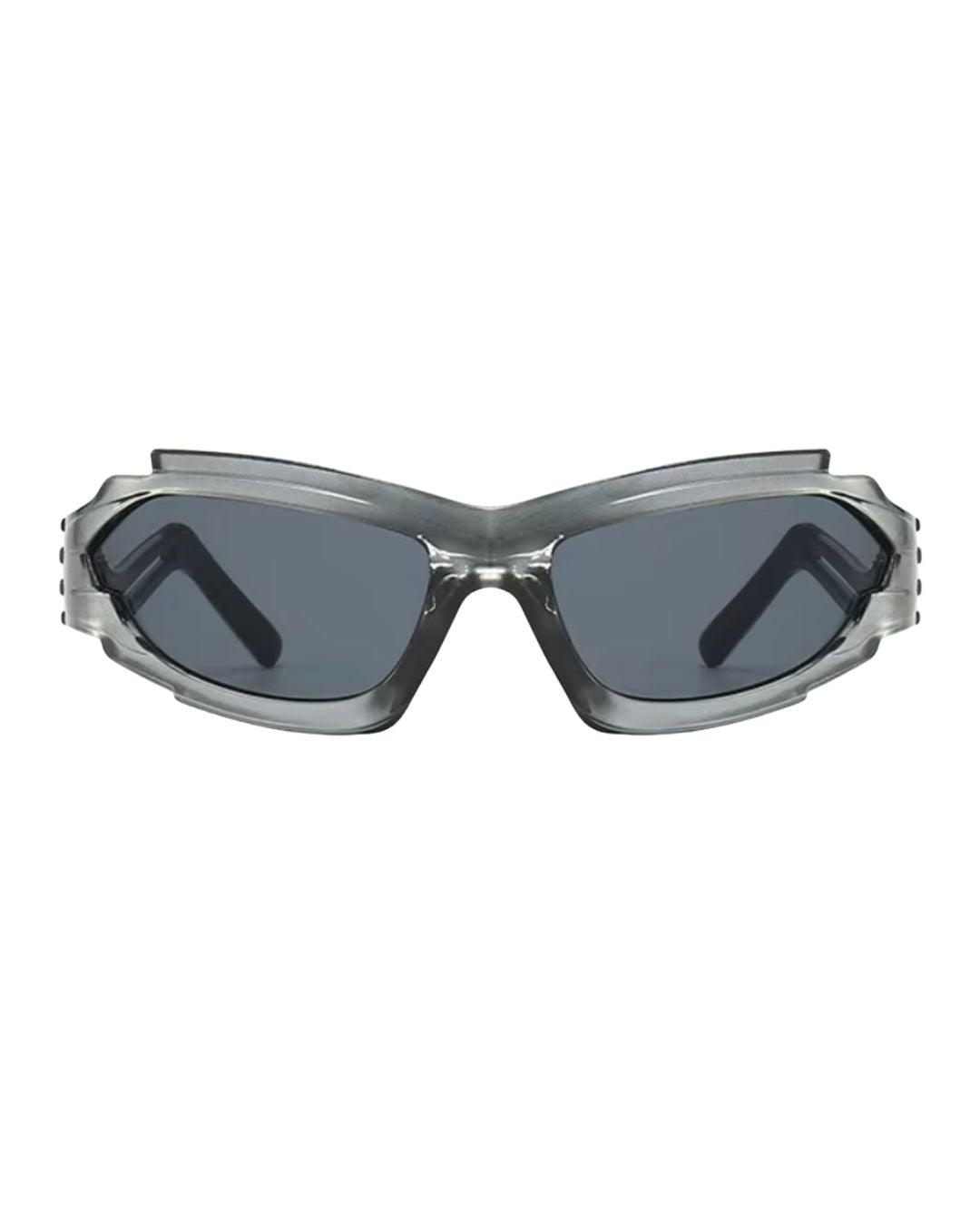 Lunette futuriste Y2K - Galapala G404⎜VOID - monture grise - verres noirs - vue de face