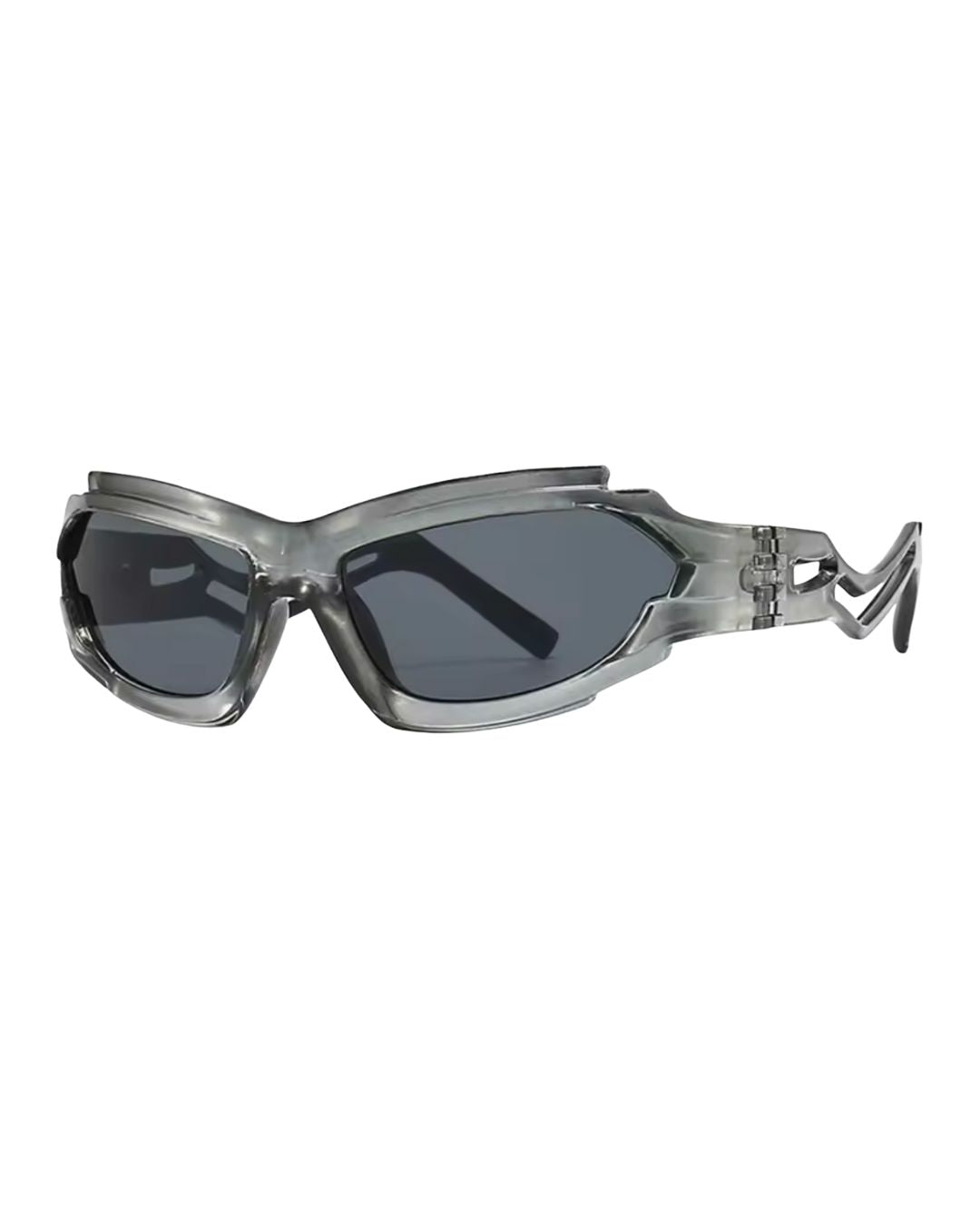 Lunette futuriste Y2K - Galapala G404⎜VOID - monture grise - verres noirs - vue de profil